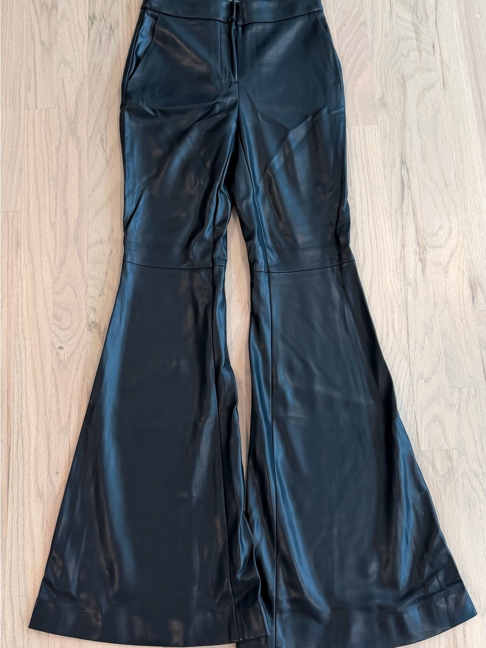 BCBGMaxAzria Black Faux Leather Flare Pants